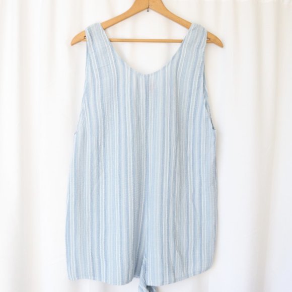 Xhilaration| Boho Blue & White Stripe Button Up Romper Swim Beach Coverup NWT| L - Picture 4 of 10